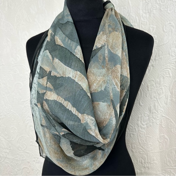 Carlisle Muted Abstract Large Silk Fern Leaf Scarf - Picture 6 of 8